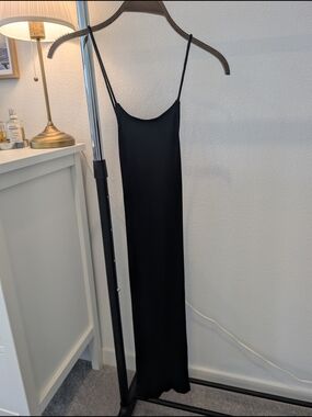 Black Ribbed Slip Dress with Spaghetti Straps